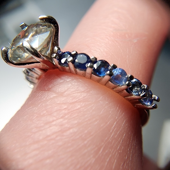 14k White Gold Natural Diamond & Variegated Sapphire Engagement Ring - Size 6 - Picture 8 of 11